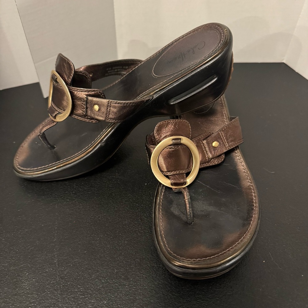 Cole Haan Nike Air Metallic Bronze Leather Wedge Sandals | Size 10B